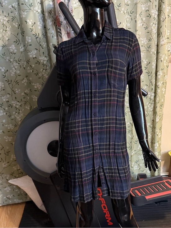 Obey Dresses & Skirts - Obey Navy Plaid Mini Shirt Dress